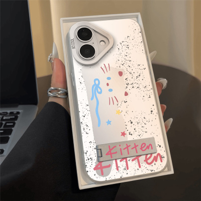 适用苹果16proamx手机壳带支架苹果16新款iPhone15懒惰猫猫小众15pro超火12女生14plus高级感11硬壳防摔保护5