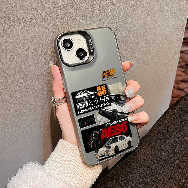 适用iphone16plus手机壳15藤原AE86磨砂高级感苹果15promax标签潮牌新款13pm彩银镭射12por女14创意复古11p男