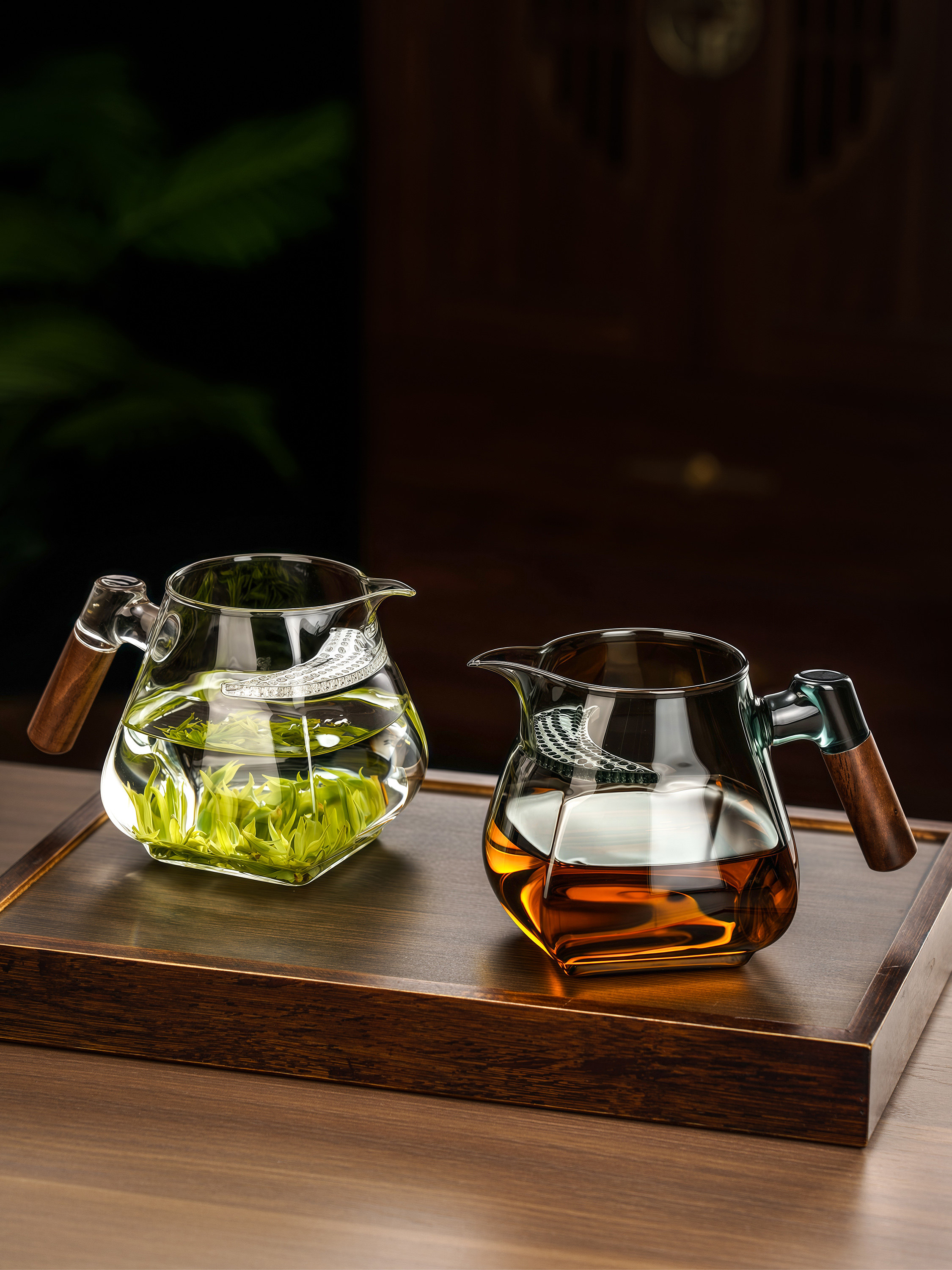 玻璃月牙公道杯加厚耐高温茶漏过滤一体茶水分离家用大容量泡茶杯