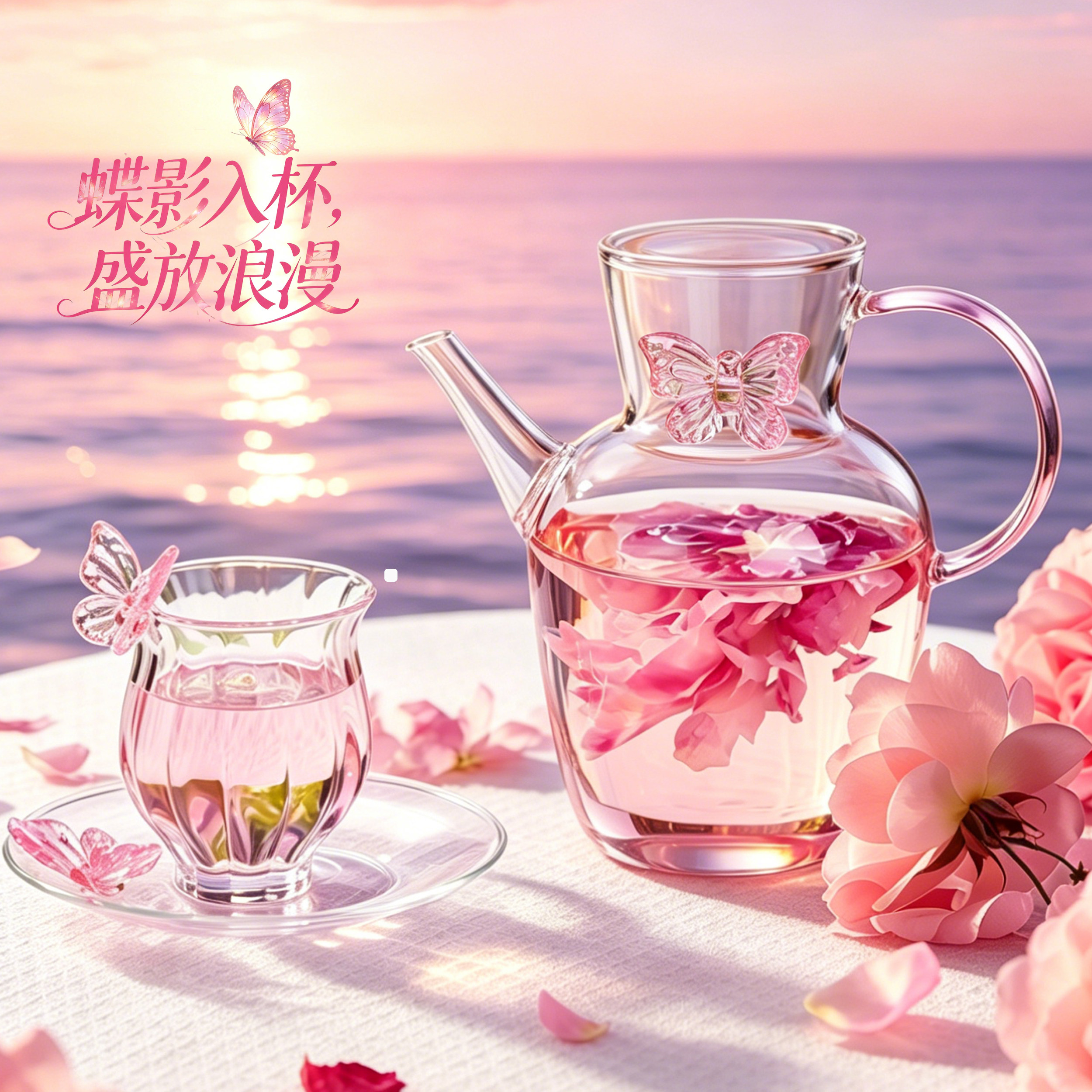 仿宋高硼硅玫瑰花茶手执壶泡茶壶图片