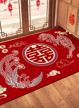 2025新款结婚硅藻泥入户门地垫进门口前防滑家用脚垫喜庆红色地毯