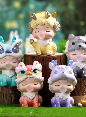 吉祥瑞兽盲盒2021网红新款汽车载摆件手娃娃少女心生日礼物公仔