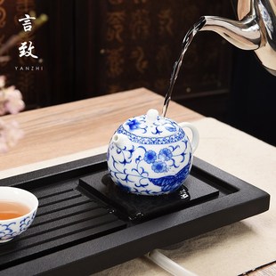 石材功夫茶具托盘石头茶海茶台 言致天然整块乌金石茶盘家用简约式