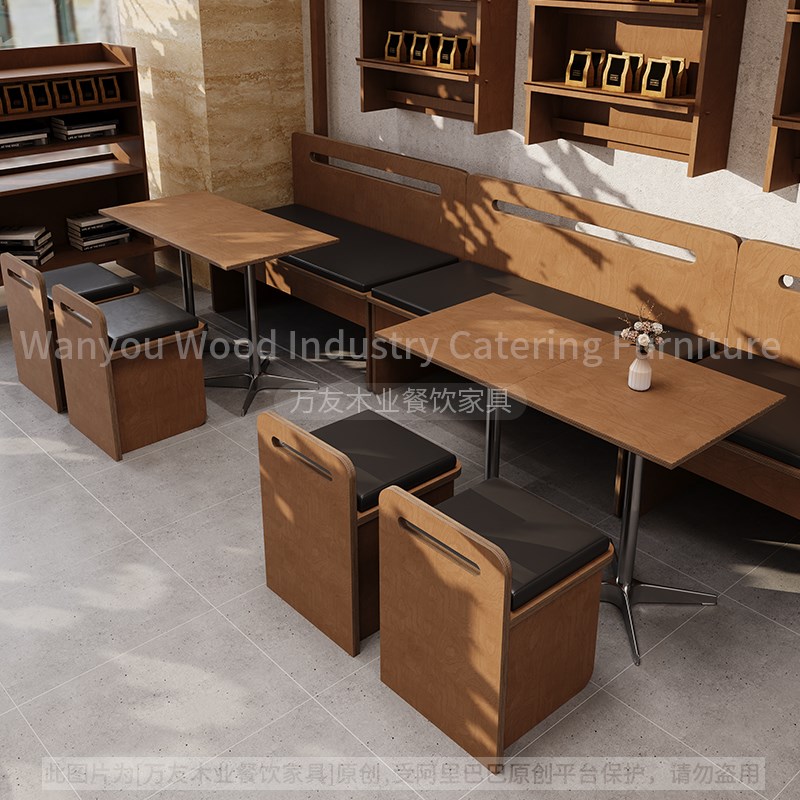 原木风咖啡店桌椅组合海洋板餐桌西餐厅甜品奶茶店商用卡座定制