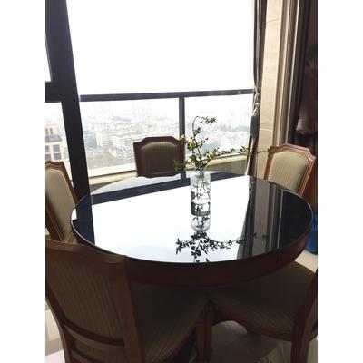 新款圆形黑色钢化桌玻璃家用面SQR酒店餐桌圆黑色玻圆璃桌面茶几