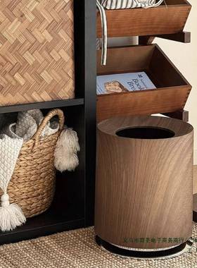木纹垃大桶圾中古风直投号MZO轻奢客厅卧室垃双层纸篓高颜值无盖