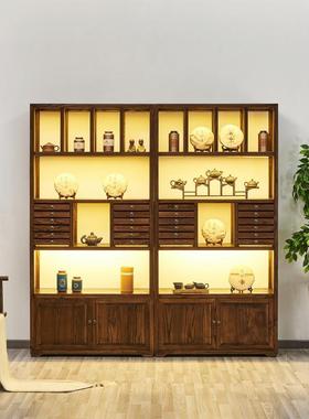 榆木格子柜茶饼式ZG-65043柜组茶具宝格新中胡桃多色合置物架中式