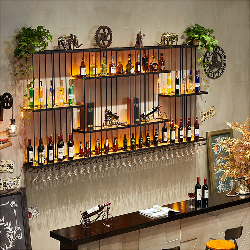 酒吧工业风壁挂红酒展示柜
