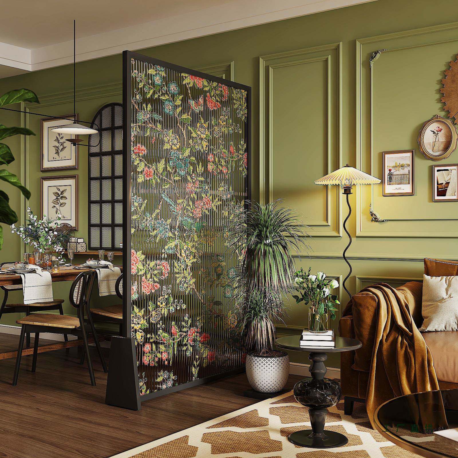 屏风隔断客20无品牌/门25新款厅入户正对移动玻璃打印案卧室花卉