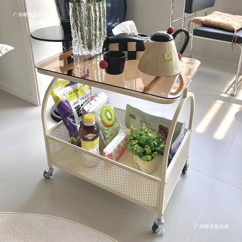 移小茶几客厅约奶油风带轮家用角几10251312玻璃可沙发边几边柜简