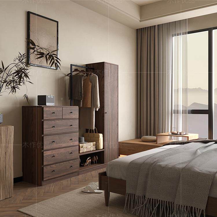 卧室中风斗实组柜衣帽架衣柜合法式复古五斗柜床尾衣帽架木古无品