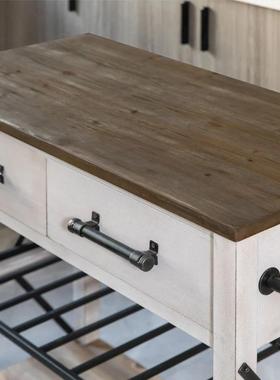 美式木可移动中岛台厨实房料理台家用艺小户KX-65033铁型备餐餐台