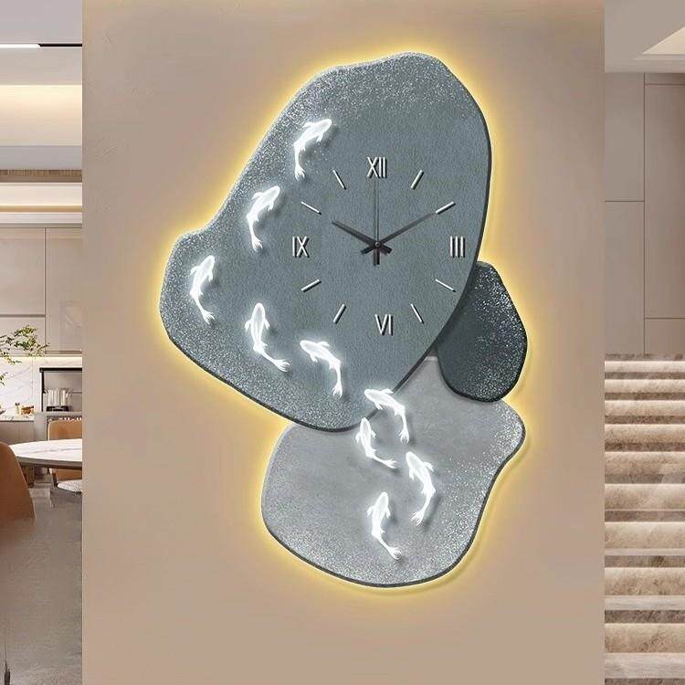 石来运转灯玄关装画带钟表壁画奢走饰廊过道挂画九鱼轻图入户TKB