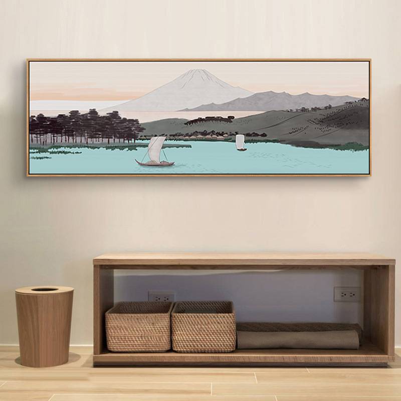 日式原木风格富士山挂画浮世绘餐厅客厅装饰画和风日料店壁画图片