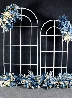 森系婚礼铁艺T屏风宾拱门架子中式路迎引婚庆区舞台布置道具F9630