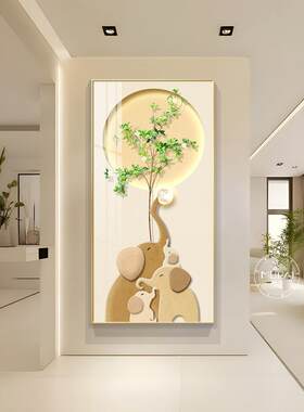 LED大象玄IHF门关画装饰画奶油风入户正对挂客厅走廊过道墙壁灯画