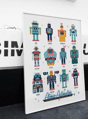 简瑞士itra卡通复古V创意20230309美式机器人饰画现代装约儿童房