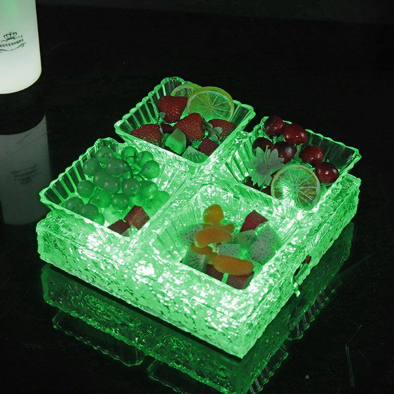 吧酒水果拼盘个性冰纹分格LED发光果盘酒TV吧清K吧小Y797吃果盘