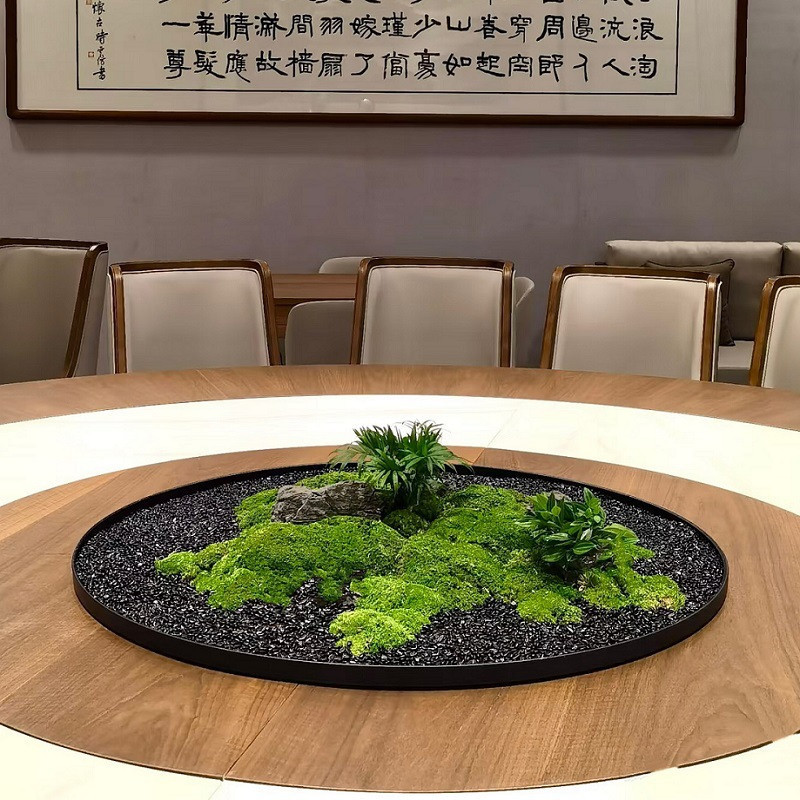 酒店大圆桌永生苔藓沉木桌花