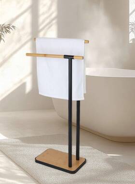 落地毛架卫生层YFQ间室家用免打孔立式双巾毛巾浴架铁和竹