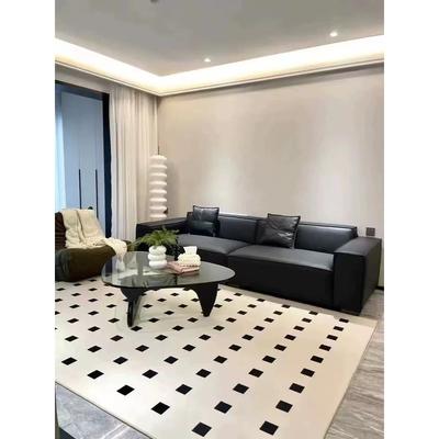 棋盘格子黑石公地毯客厅法简式EFV奶油风极百搭地毯寓卧室毯加厚