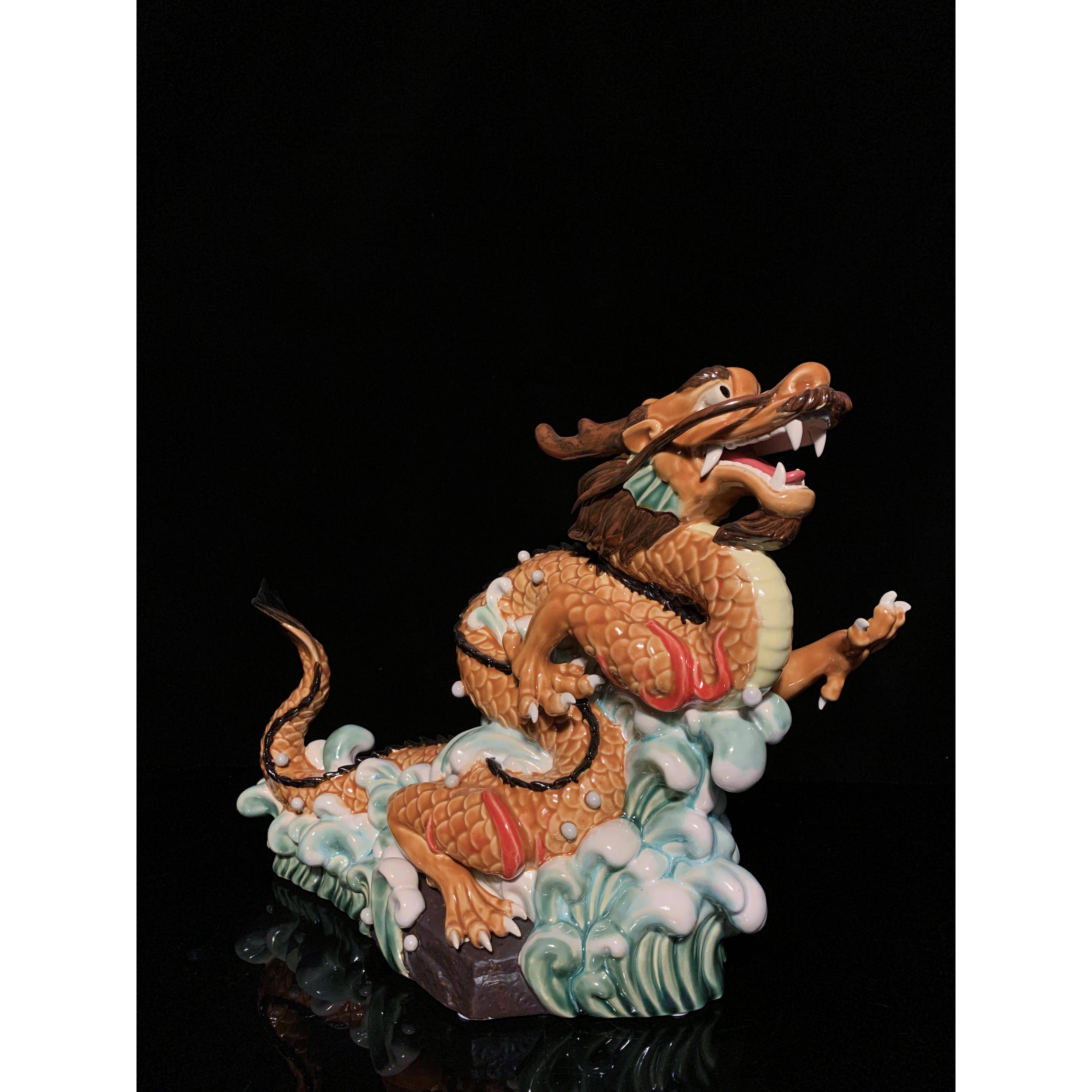ft石湾年陶瓷古龙摆件十F775J86S二生肖工龙纯手创作博柜办公室摆