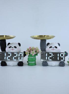熊猫钥匙收纳摆件智能IDT字时钟户玄钟关客入数厅家居装饰品电子