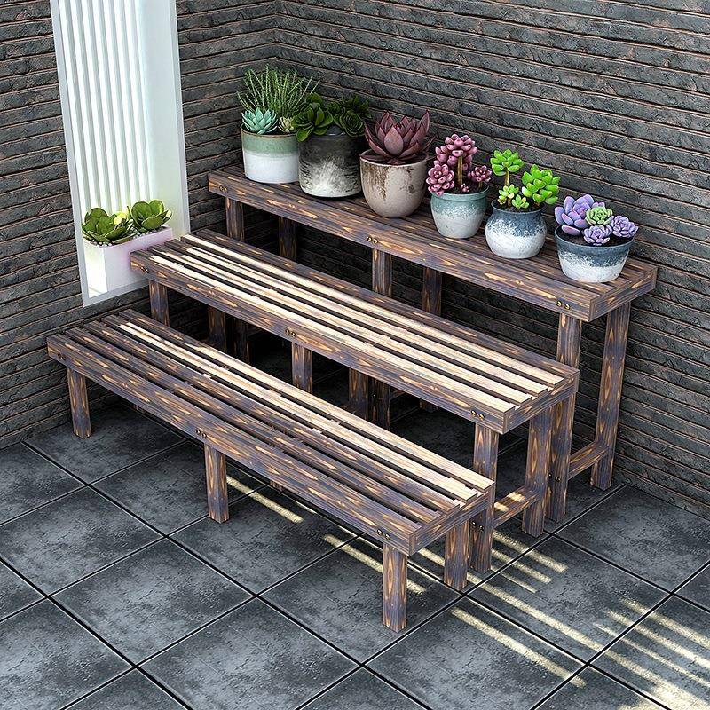 架ZKY防腐木碳化阶梯置物架层阳台落多地室内户架外绿萝实花木花