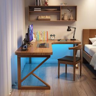 原木转角书桌学生家用学习桌双人电脑桌台式书桌卧室墙角拐角