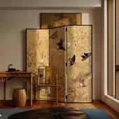 东方美学新古典屏风折叠移动房间玄关入户茶室卧室床头折屏蝴蝶画