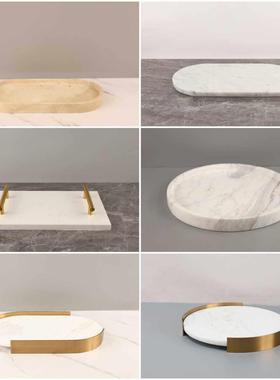 现代简约天然大理石香薰首饰托盘客厅样板间衣帽间家居收纳置物盘