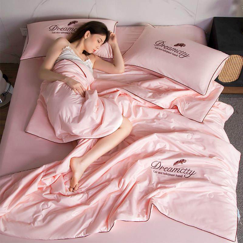 夏天冰丝空调被四件套夏季薄款单双人夏凉被可水洗被芯天丝薄被子