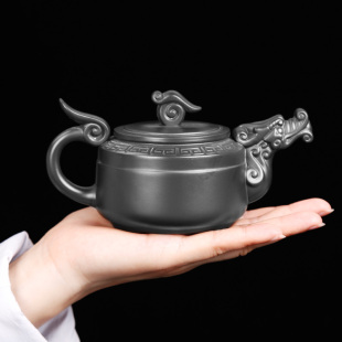 家用半手工紫泥泡茶壶功夫茶杯办公室复古陶瓷 宜兴黑紫砂茶具套装