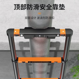伸缩梯子升降工程梯铝合金便携家用多功能7米直梯带钩折叠梯碳钢