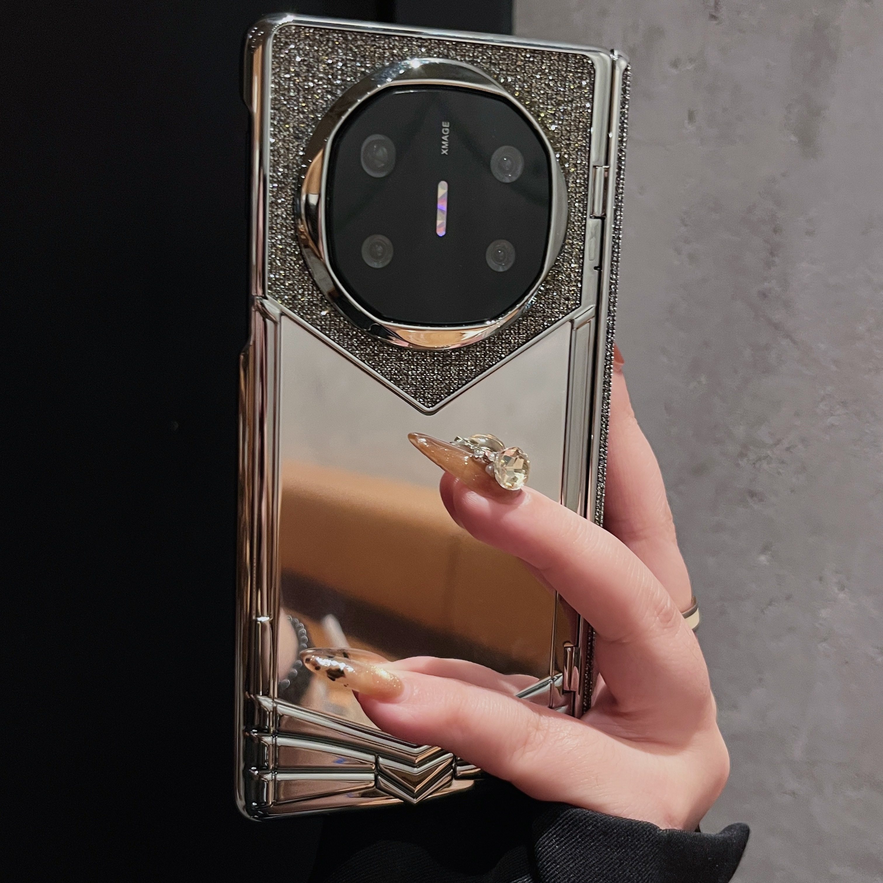 柠剑 适用华为matex7手机壳新款折叠屏补妆镜小碎钻MateX6 典藏版轻奢高端定制款matex5中轴保护X3高级感外壳