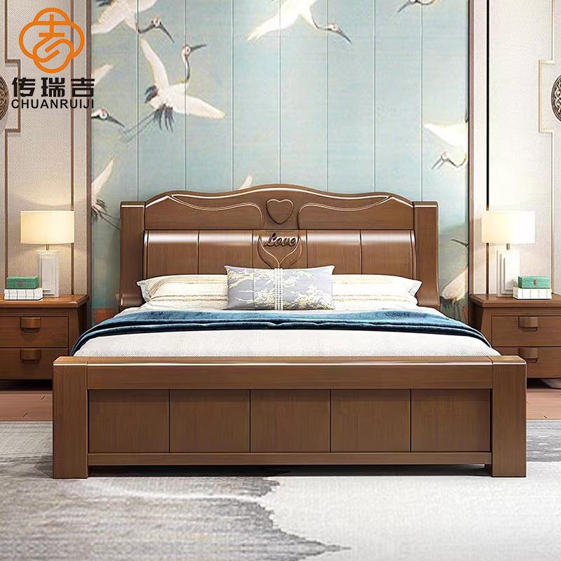 实木床简约加厚1.5大床1.8双人床主卧婚床经济气压高箱储物橡木床