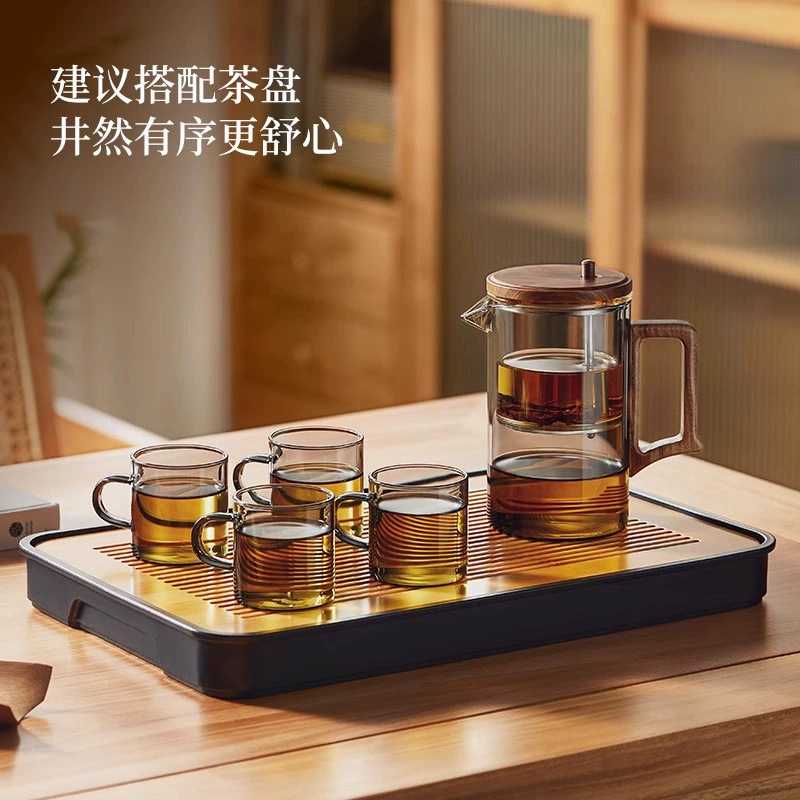 飘逸杯泡茶壶一键过滤胡桃木全玻璃内胆茶水分离杯沏茶高档冲茶器