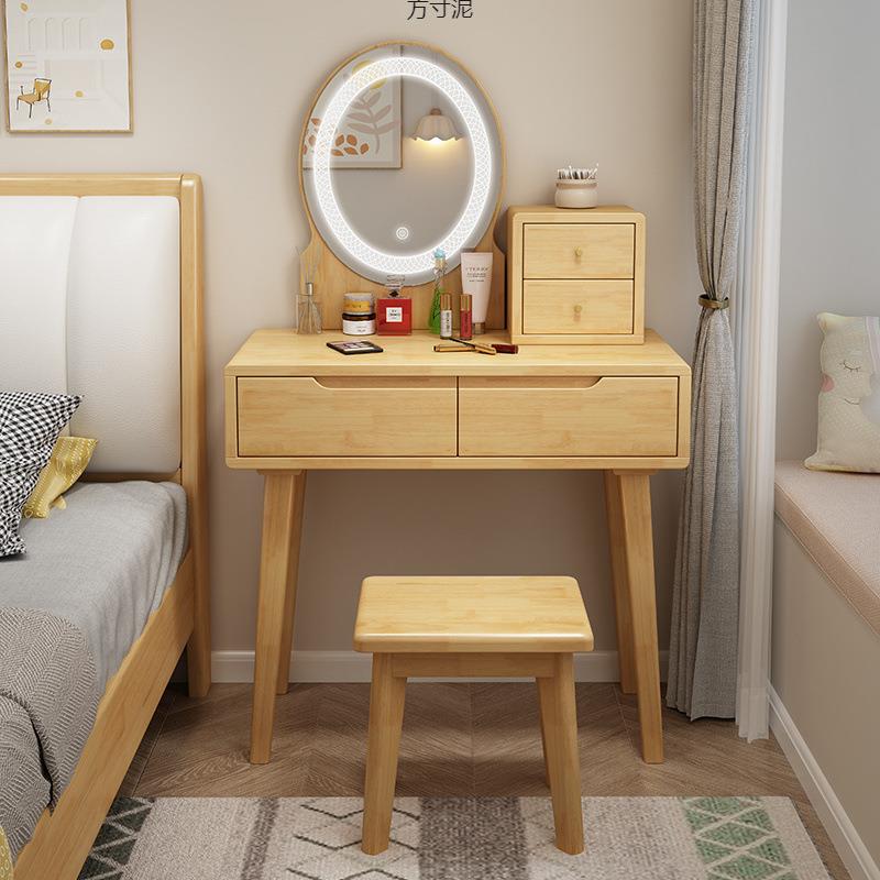 实木梳妆台60cm小户型卧室现代简约化妆桌轻奢妆台收纳柜一体