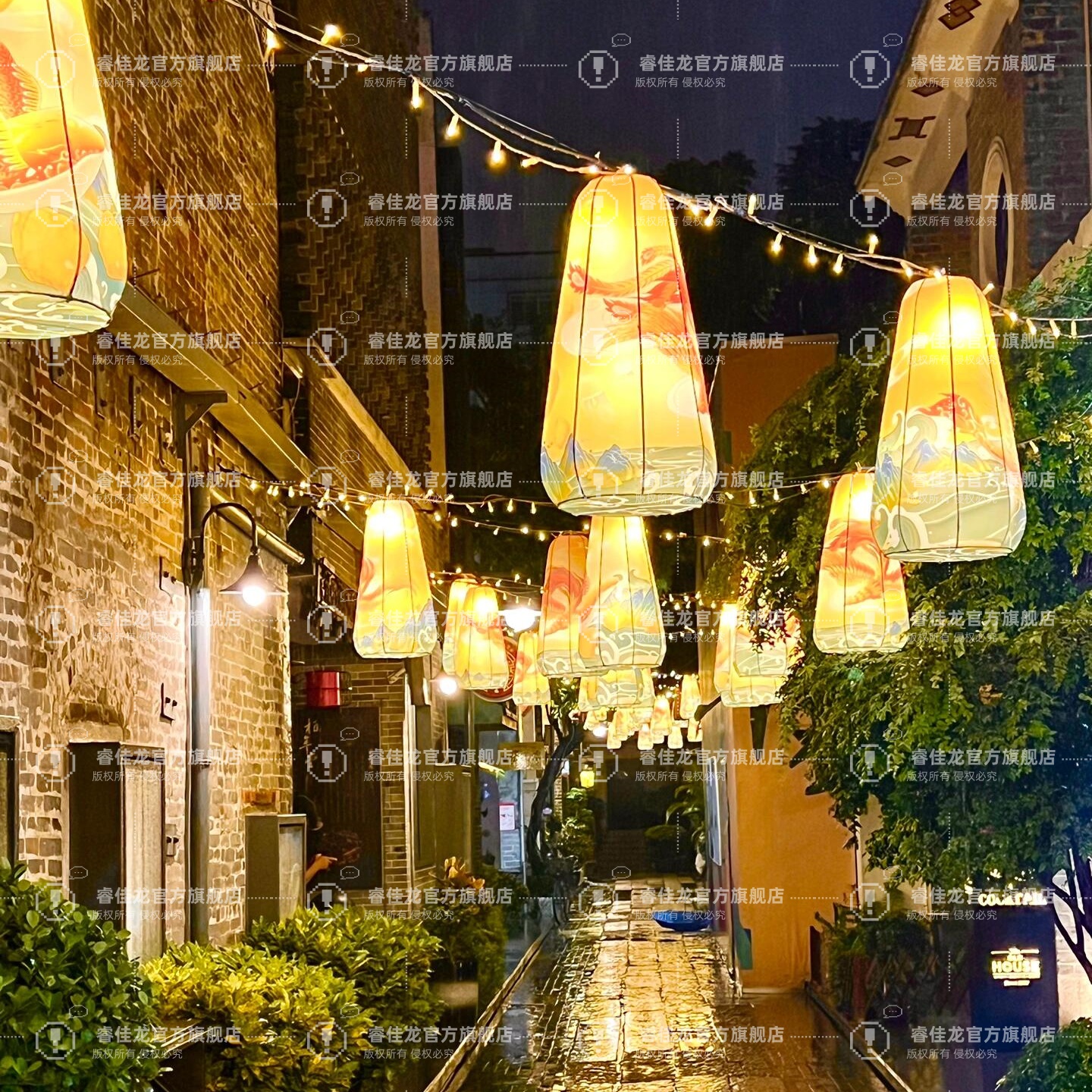 新中式定制灯笼布艺冬瓜吊灯户外景区婚礼装饰创意悬挂古风灯笼墙