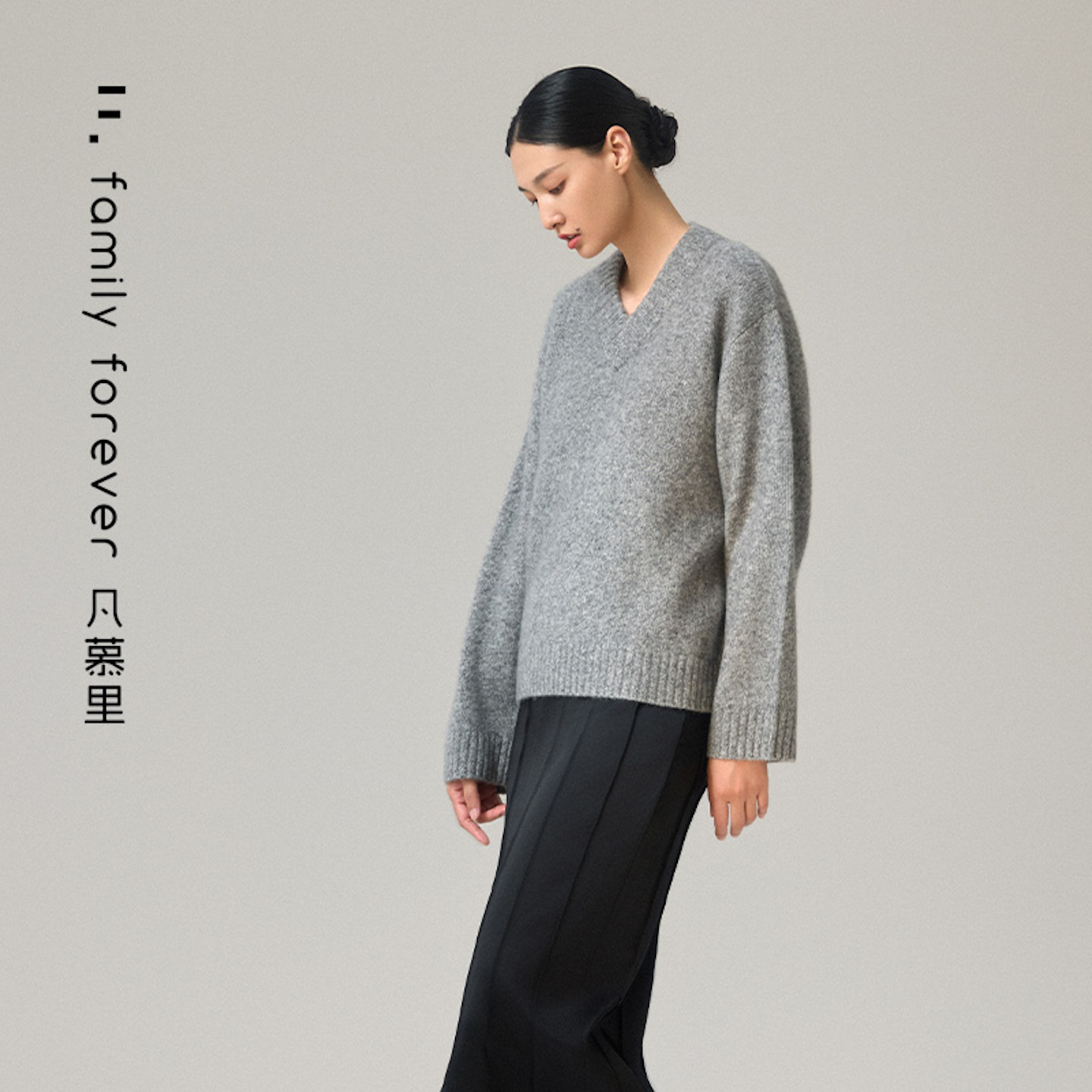 Amara Marl真丝羊绒拉毛女士V领廓形粗针羊