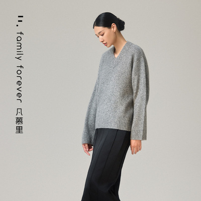 【康宝莱真丝羊绒拉毛】女士V领廓形粗针羊绒毛衣