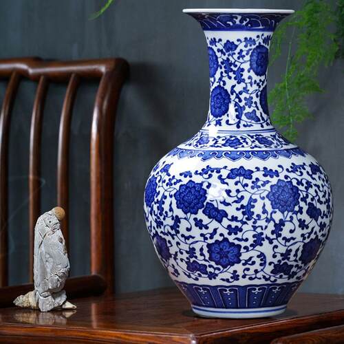 景德镇花瓶陶瓷器摆件彷古青花瓷新中式家居客厅博古架插花装饰品