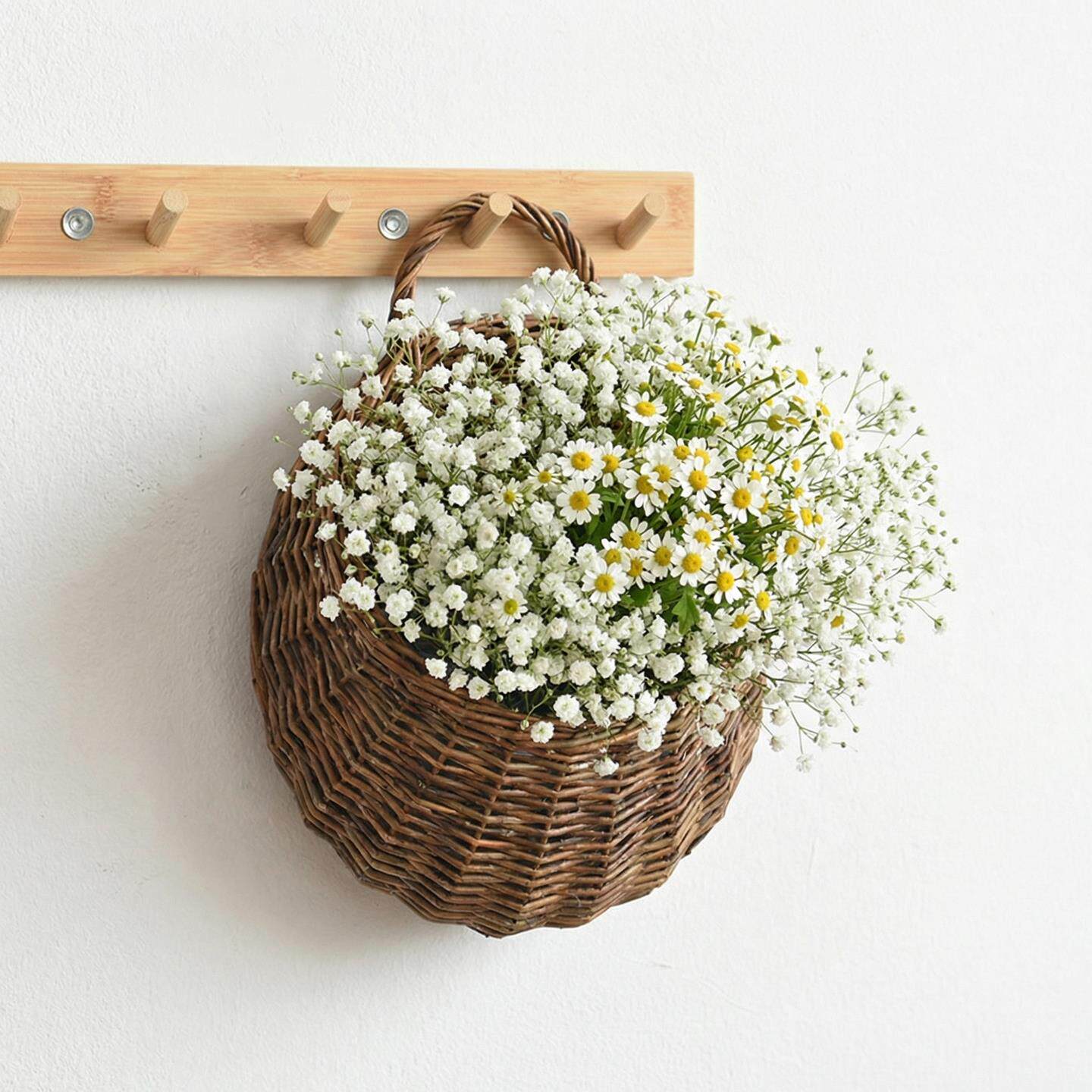 藤编壁挂花篮墙挂花盆挂篮柳编挂式悬挂编织手工篮子田园挂墙蓝
