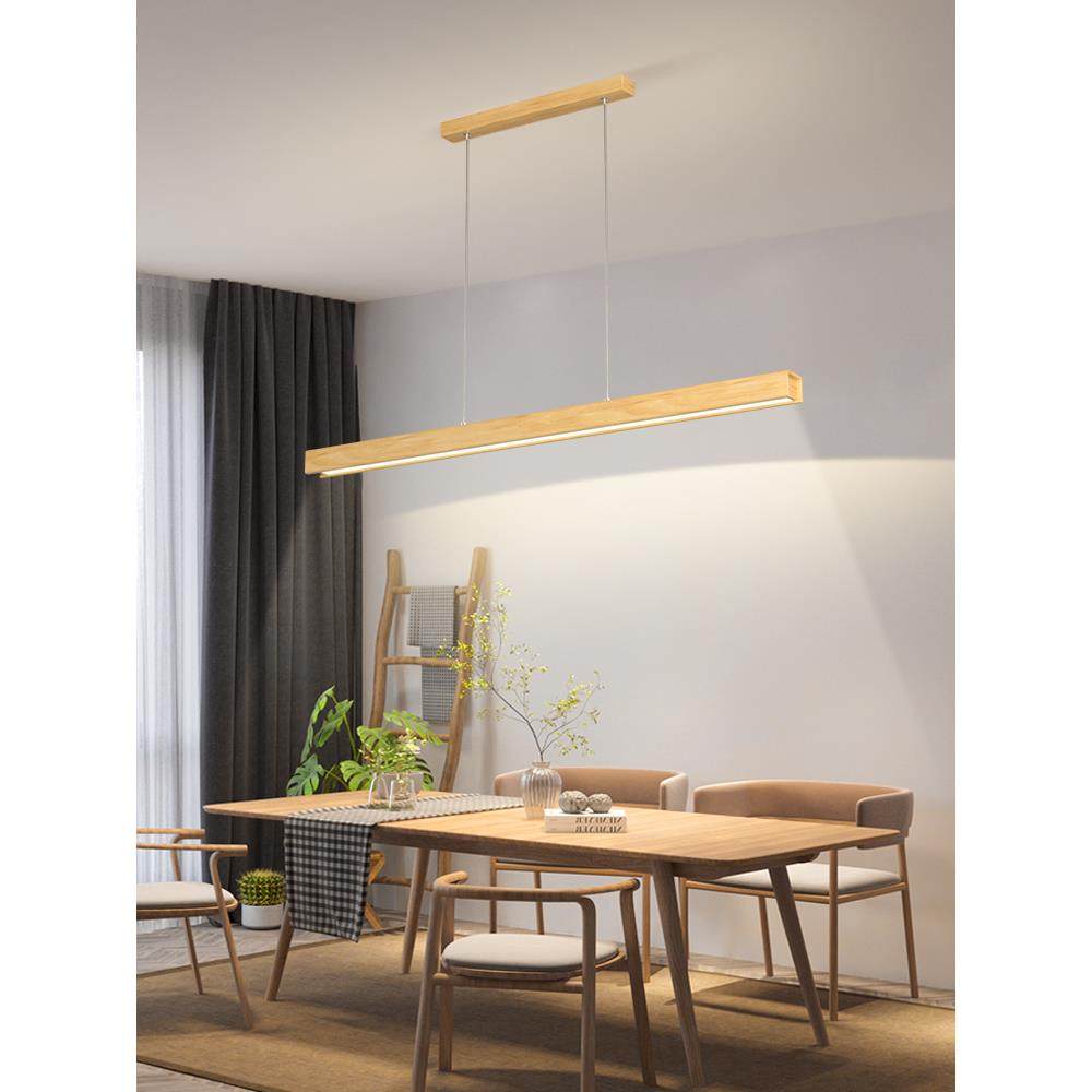 日式餐厅枝形吊灯木质Led灯一字条形灯Wabi-Sabi风格餐桌灯木色灯