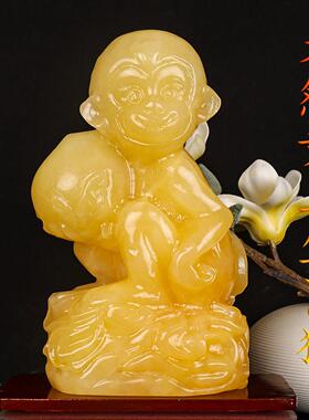 天然玉石寿桃猴子摆件雕刻家居客厅玄关办公室装饰招财风水摆设