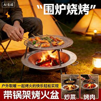 围炉篝火三角支架 厨房烧火锅架 家用老式火锅架 户外可携式三脚