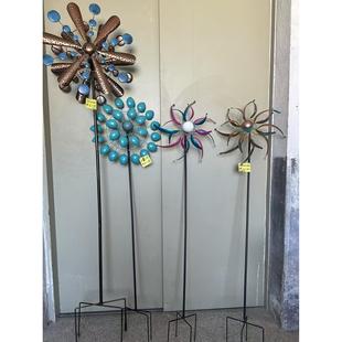 铁艺七彩户外旋转大风车太阳能阳台庭院别墅花园摆件装饰造景防锈