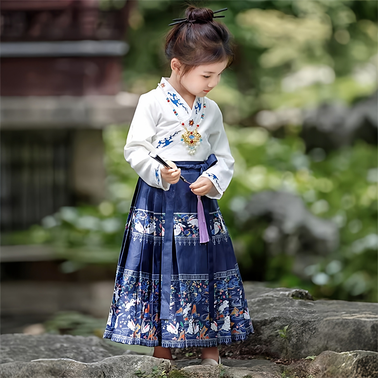 女童汉服春秋款古风马面裙套装国学服中国风日常款演出服唐装