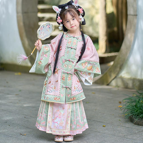 女童汉服格格服晚清风格儿童服装高档印花汉服重工汉元素女童装