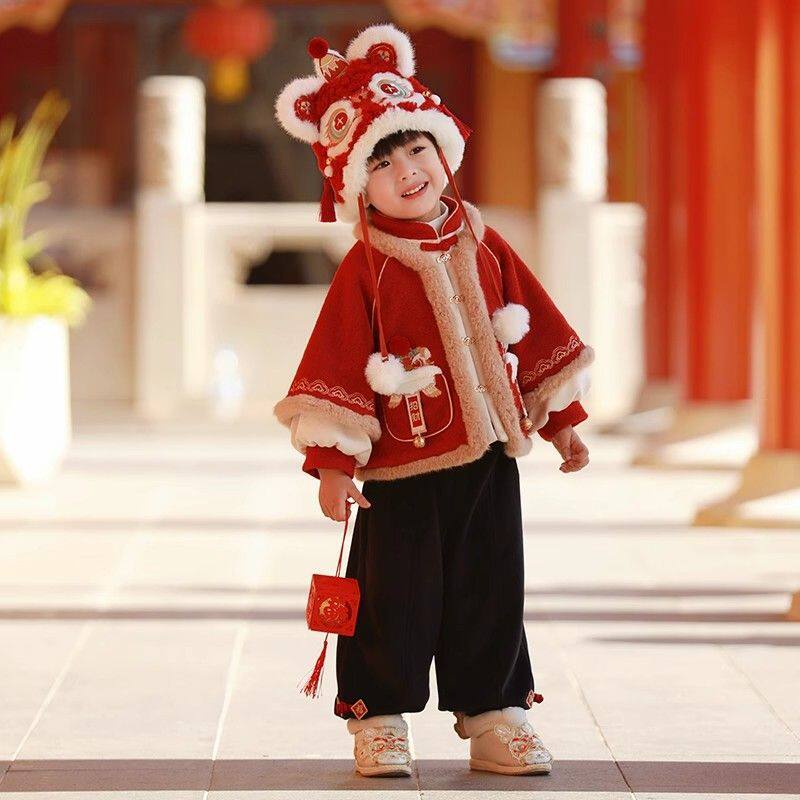 儿童中国风唐装男童加绒拜年服冬季新年套装宝宝过年衣服喜庆汉服